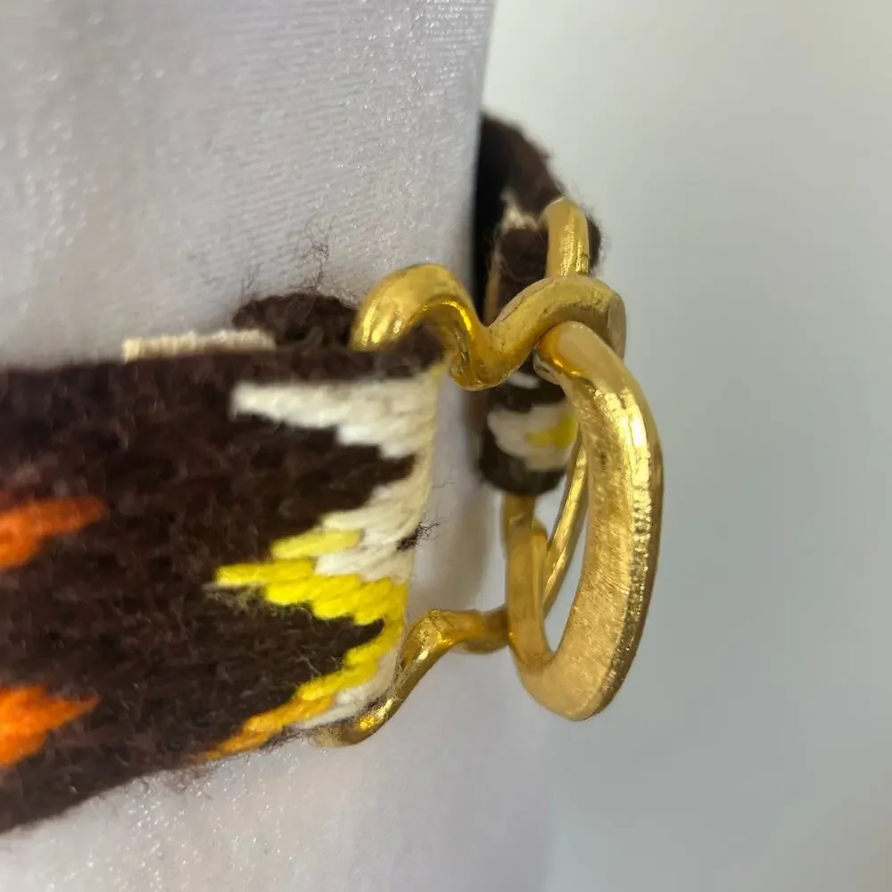 Woven Belt Vintage Gold Colorful Boho Yarn Tapestry Carpet Western Handmade FLAW